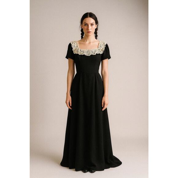 Vtg 1940's Black Velvet Formal Dress Gown Junior Miss Registered w Original Box - Picture 1 of 7